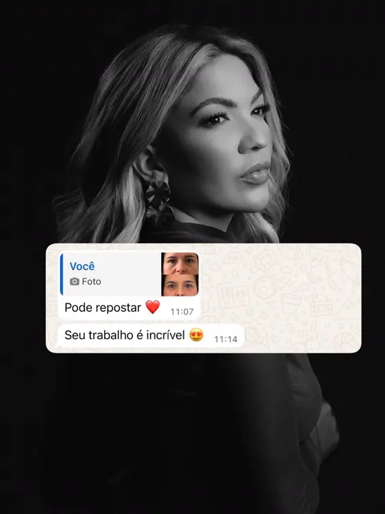 Publicação do Instagram: retrato da Dra. Welleynne e a mensagem de uma paciente autorizando a publicação do resultado